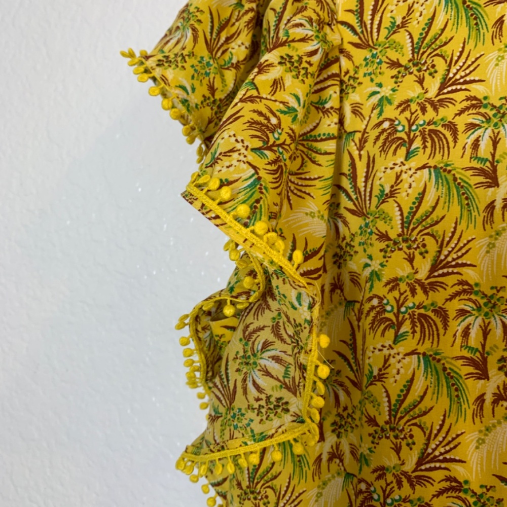 Ann Taylor Maxi Dress Medium Yellow Palm Tree Print Ruffle Sleeve Tropical NWOT - Picture 8 of 16